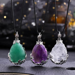 Natural Stone Pendant Rose Water Drop Healing Crystal Necklace DIY Jewelry