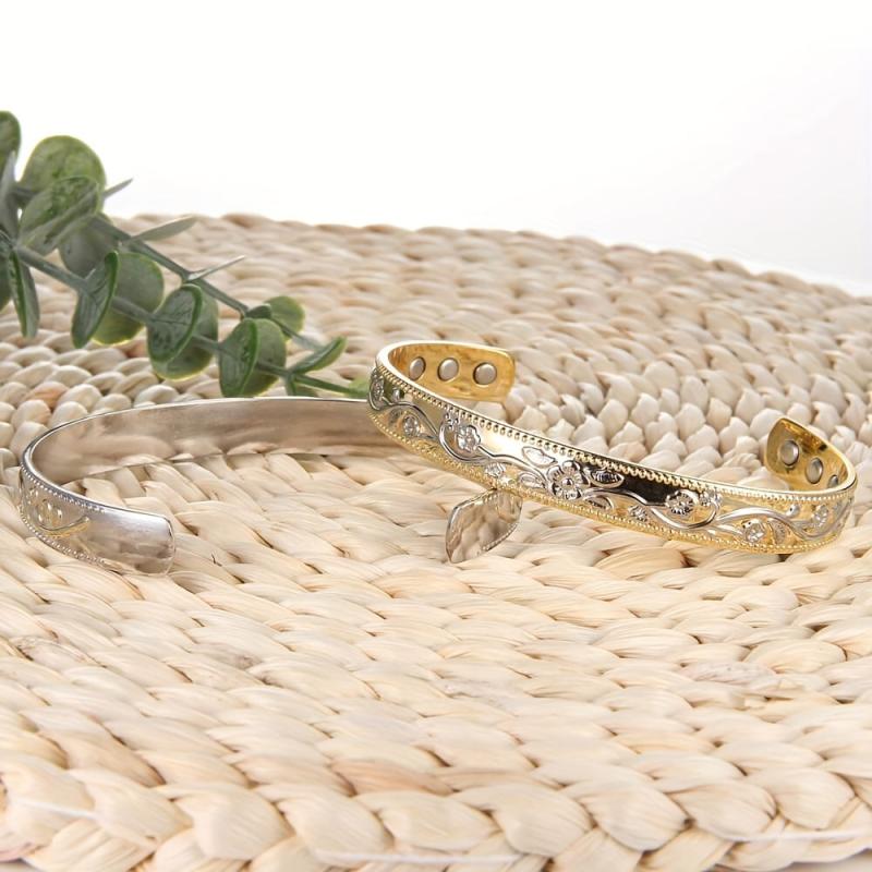 Copper Magnetic Bracelet Vintage Flower Adjustable Perfect Gift Women Birthdays