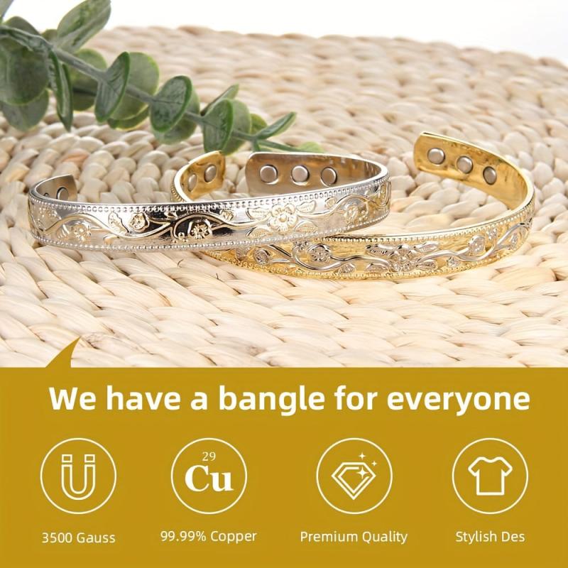 Copper Magnetic Bracelet Vintage Flower Adjustable Perfect Gift Women Birthdays