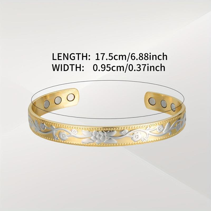 Copper Magnetic Bracelet Vintage Flower Adjustable Perfect Gift Women Birthdays