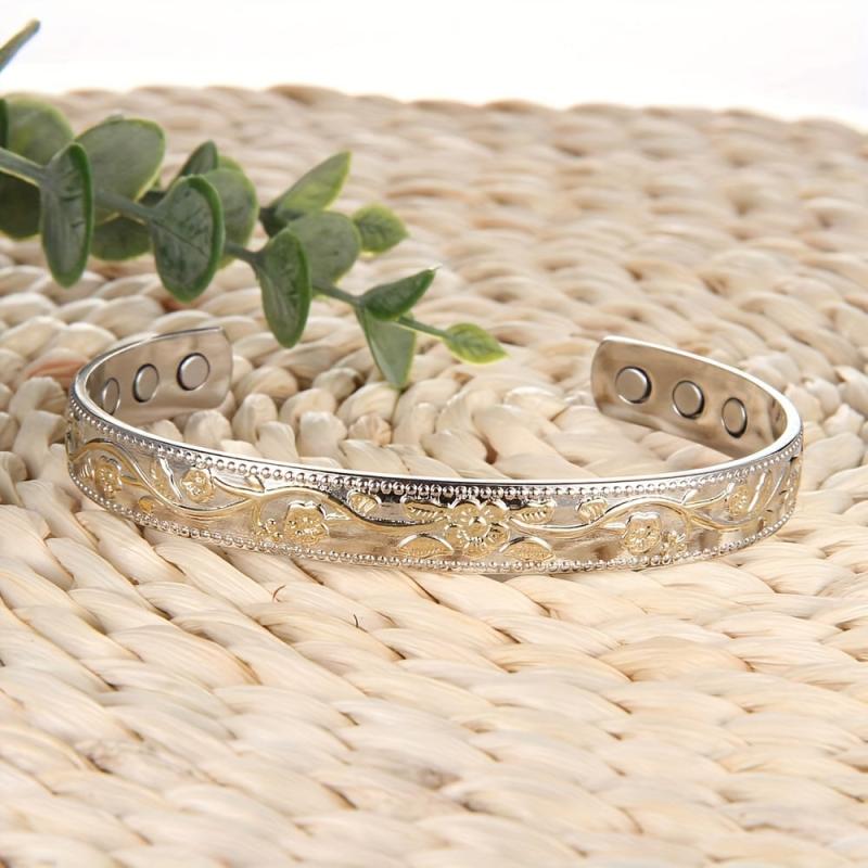Copper Magnetic Bracelet Vintage Flower Adjustable Perfect Gift Women Birthdays