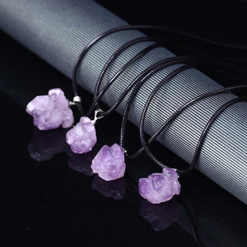 Amethyst Healing Crystal Pendant Necklace Silver Chain Charms