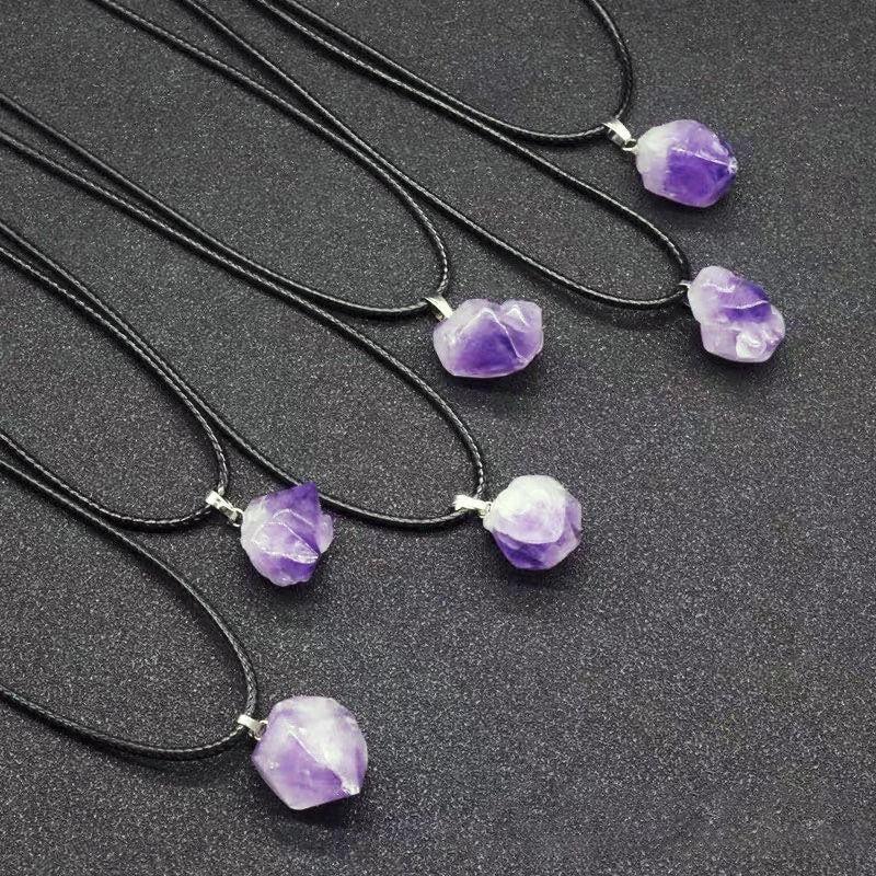 Amethyst Healing Crystal Pendant Necklace Silver Chain Charms