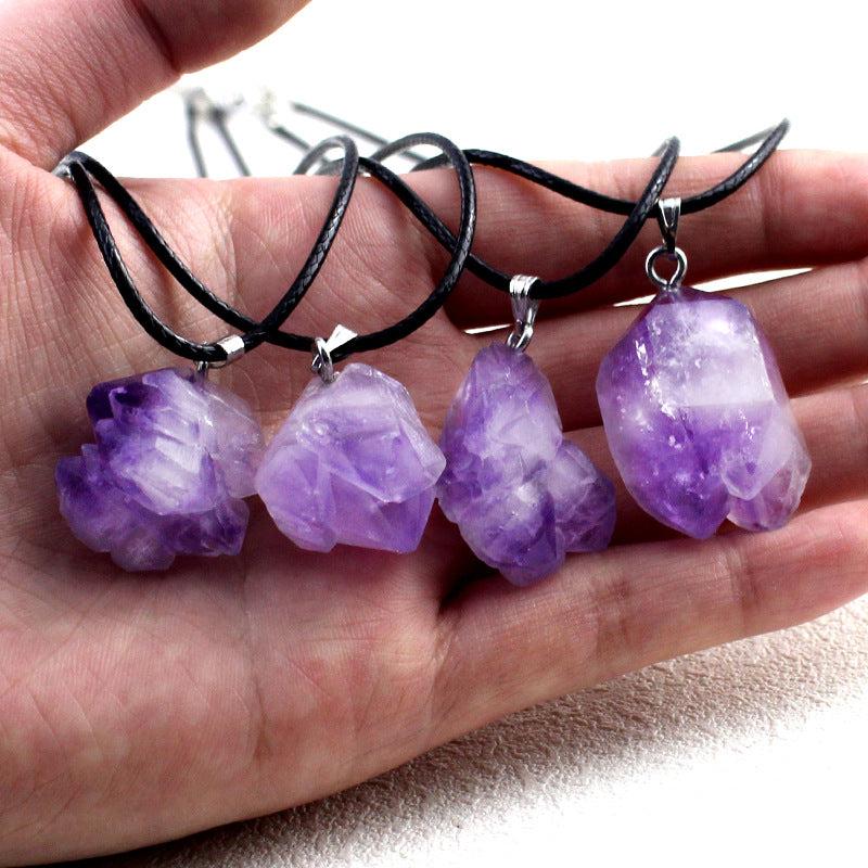 Amethyst Healing Crystal Pendant Necklace Silver Chain Charms