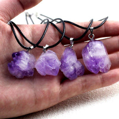 Amethyst Healing Crystal Pendant Necklace Silver Chain Charms