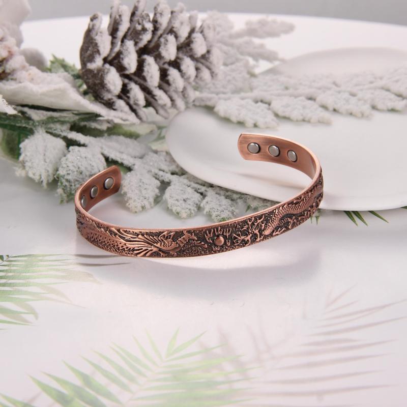 Vintage Dragon & Phoenix Pattern Copper Magnetic Bracelet