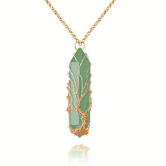 Healing Crystal Necklace Tree Of Life Wire Wrapped Natural Stone Pendant