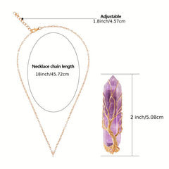 Healing Crystal Necklace Tree Of Life Wire Wrapped Natural Stone Pendant