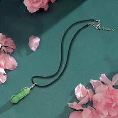 Green Aventurine Silk Wrapped Pendant Leather Necklace
