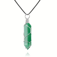Green Aventurine Silk Wrapped Pendant Leather Necklace