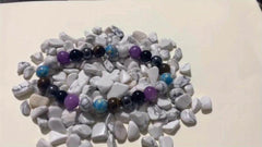 Amethyst Pine Stone Mixed Round Bead Bracelet Meditation