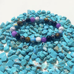 Amethyst Pine Stone Mixed Round Bead Bracelet Meditation