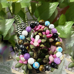Amethyst Pine Stone Mixed Round Bead Bracelet Meditation