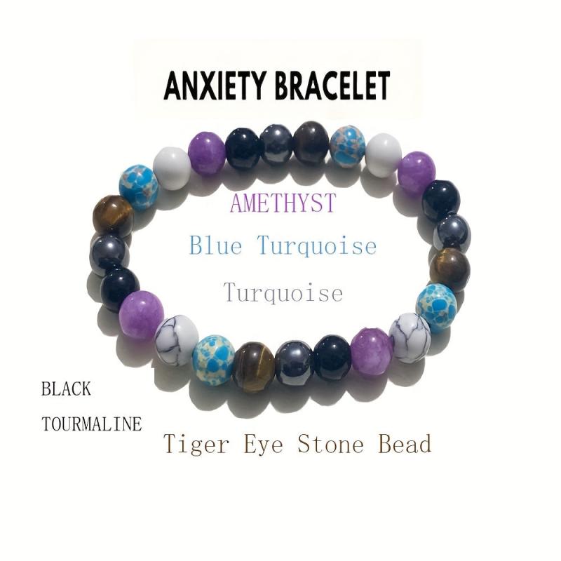 Amethyst Pine Stone Mixed Round Bead Bracelet Meditation