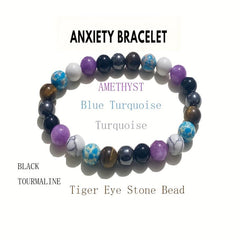 Amethyst Pine Stone Mixed Round Bead Bracelet Meditation