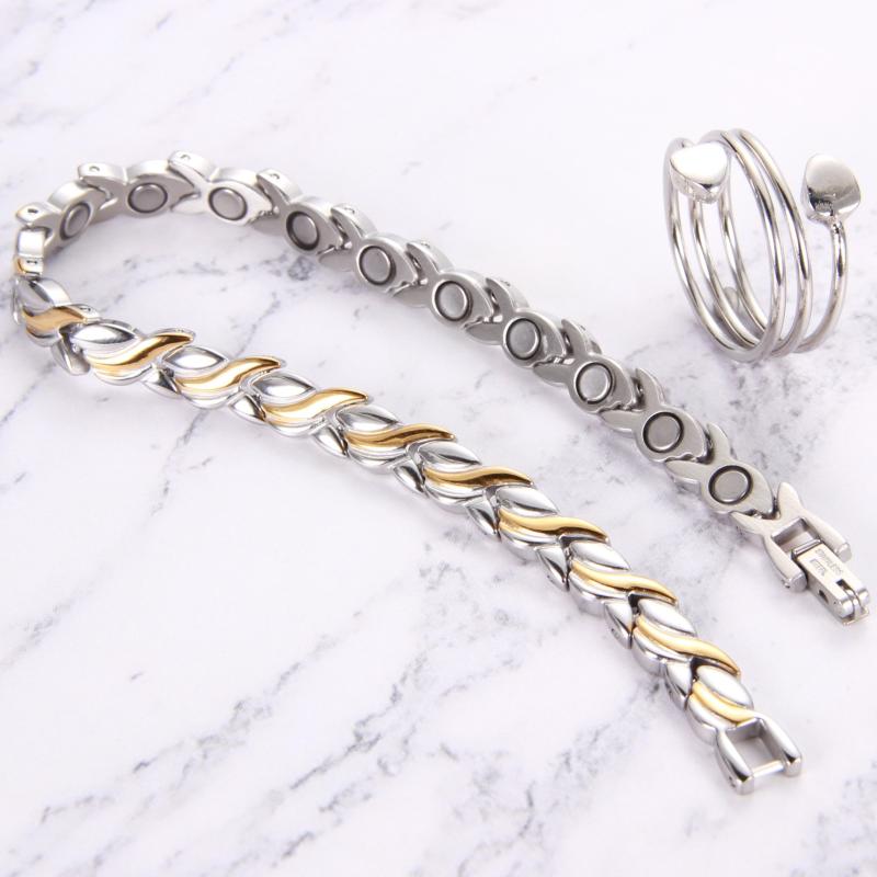 2pcs Titanium Steel Magnetic Bracelets with Ultra Strength Magnets