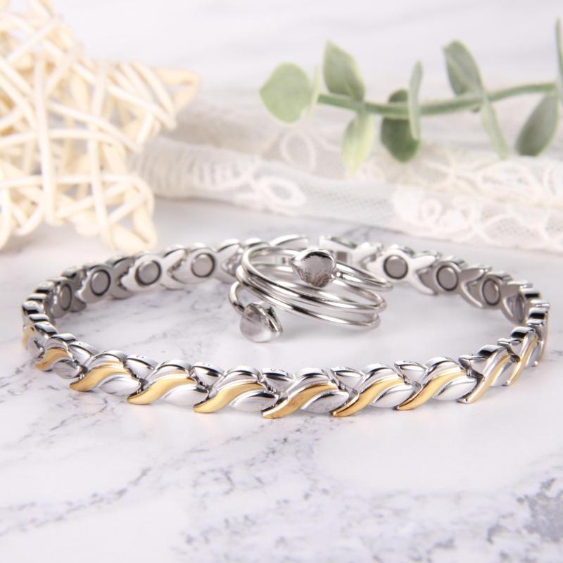 2pcs Titanium Steel Magnetic Bracelets with Ultra Strength Magnets