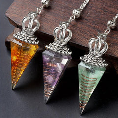 Crystal Crushed Stone Resin Crown Spirit Pendulum With Chain