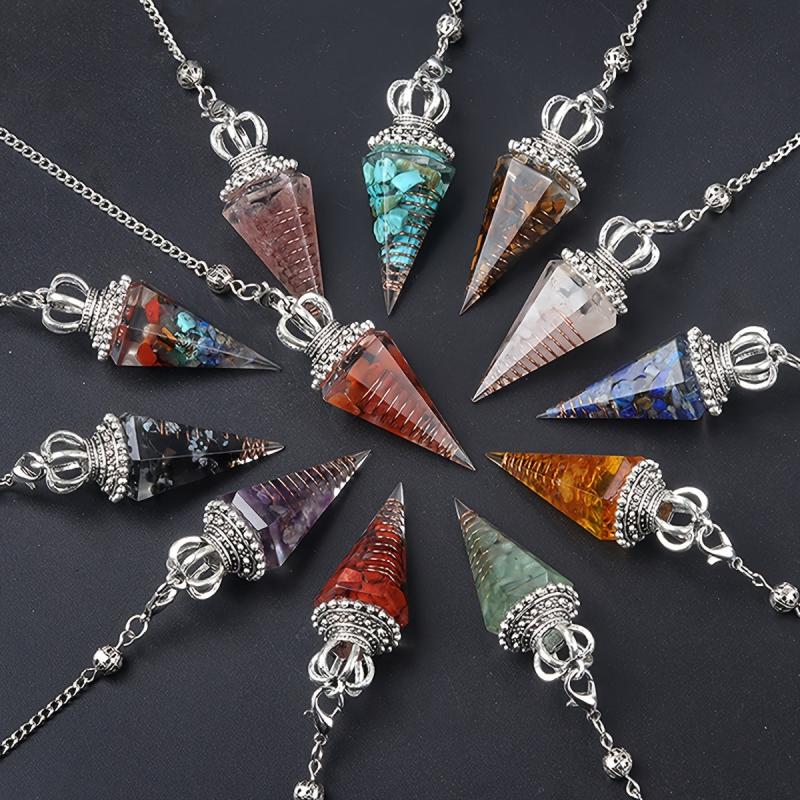 Crystal Crushed Stone Resin Crown Spirit Pendulum With Chain