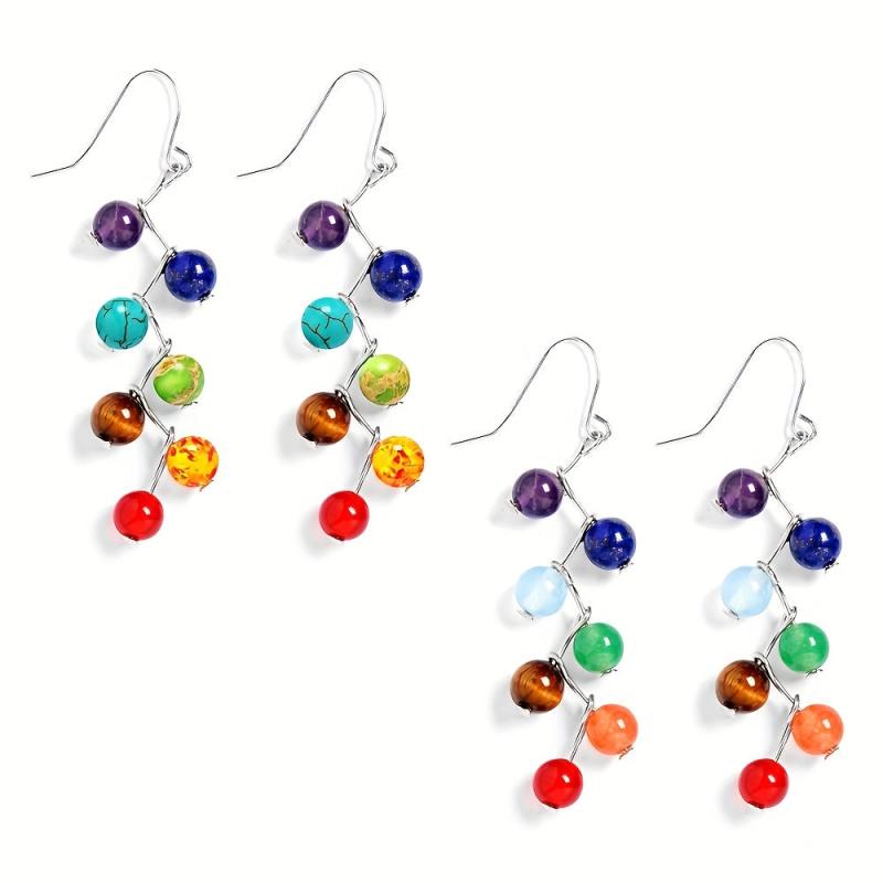 Balancing Crystal Earrings 7 Chakra Dangle Hook Healing Energy Earrings