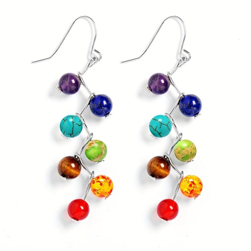 Balancing Crystal Earrings 7 Chakra Dangle Hook Healing Energy Earrings