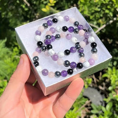 Amethyst Pine Stone Round Bead Bracelet Stress Relief Gift