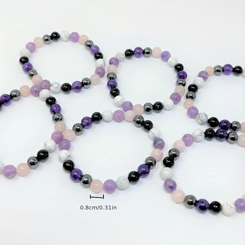 Amethyst Pine Stone Round Bead Bracelet Stress Relief Gift
