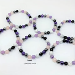 Amethyst Pine Stone Round Bead Bracelet Stress Relief Gift