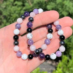 Amethyst Pine Stone Round Bead Bracelet Stress Relief Gift