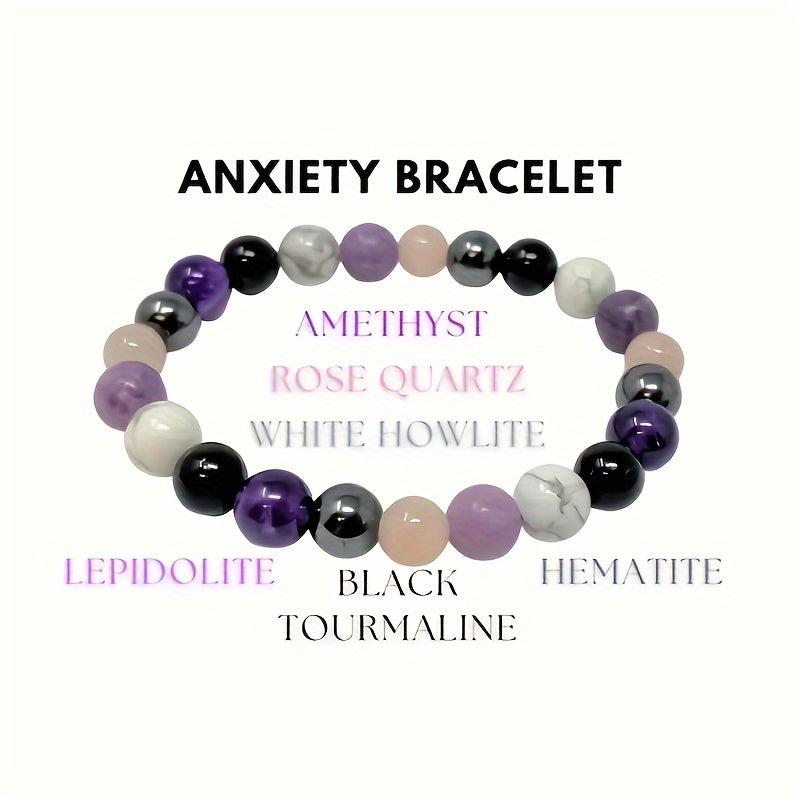 Amethyst Pine Stone Round Bead Bracelet Stress Relief Gift