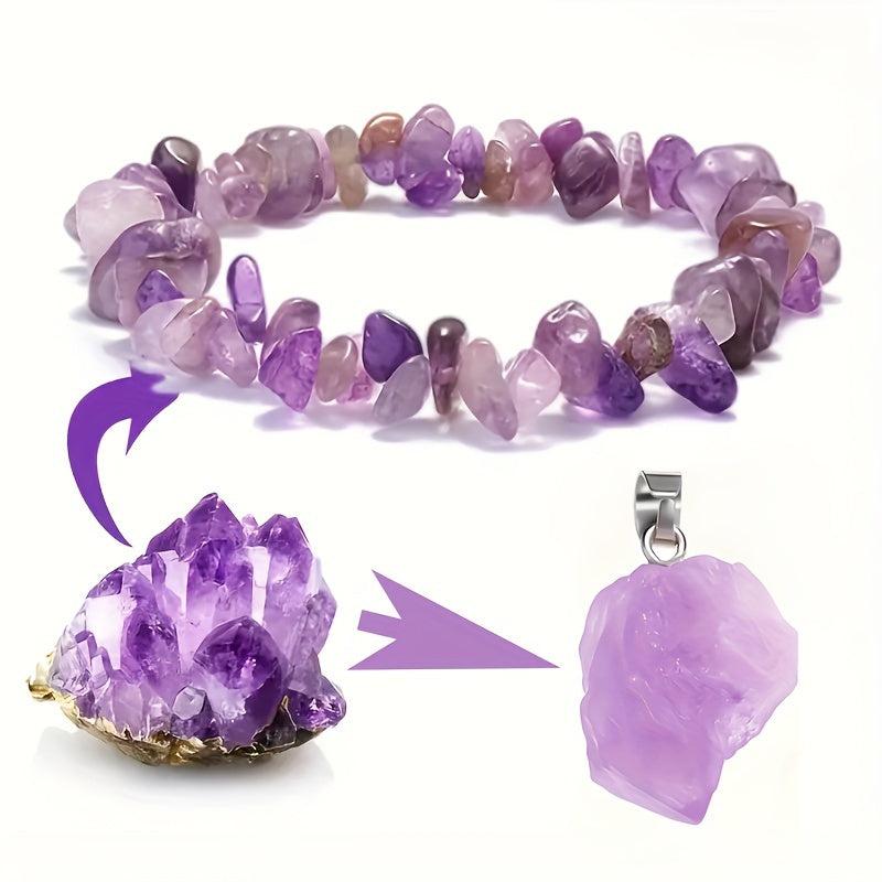 Amethyst Quartz Bracelet Pendant Necklace Set Purple Gemstone For Energy