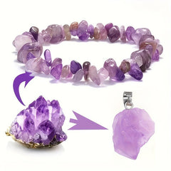 Amethyst Quartz Bracelet Pendant Necklace Set Purple Gemstone For Energy
