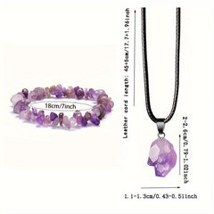 Amethyst Quartz Bracelet Pendant Necklace Set Purple Gemstone For Energy