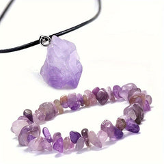 Amethyst Quartz Bracelet Pendant Necklace Set Purple Gemstone For Energy
