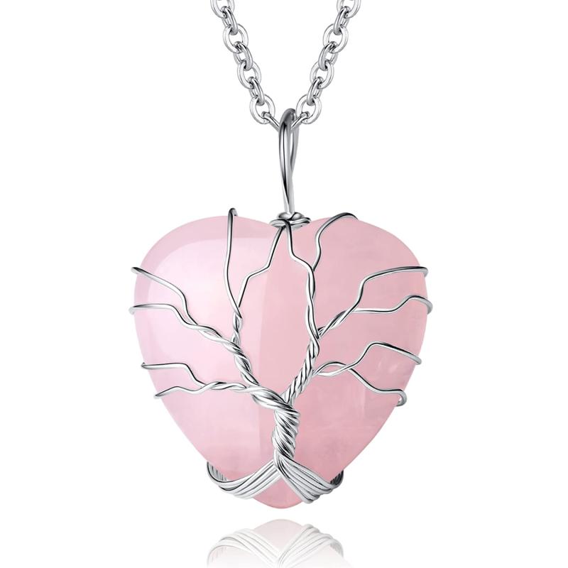 Amethyst Reiki Quartz Heart Necklace Wire Wrapped Stone Jewelry