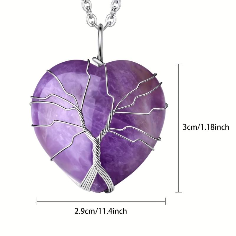 Amethyst Reiki Quartz Heart Necklace Wire Wrapped Stone Jewelry