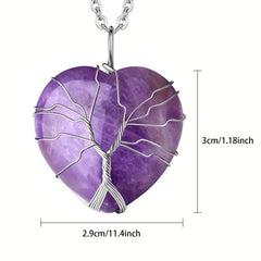 Amethyst Reiki Quartz Heart Necklace Wire Wrapped Stone Jewelry