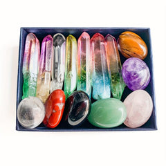 Chakra Rolling Stones & Clear Quartz Point Gemstones Set