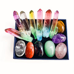 Chakra Rolling Stones & Clear Quartz Point Gemstones Set