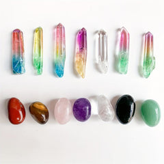 Chakra Rolling Stones & Clear Quartz Point Gemstones Set