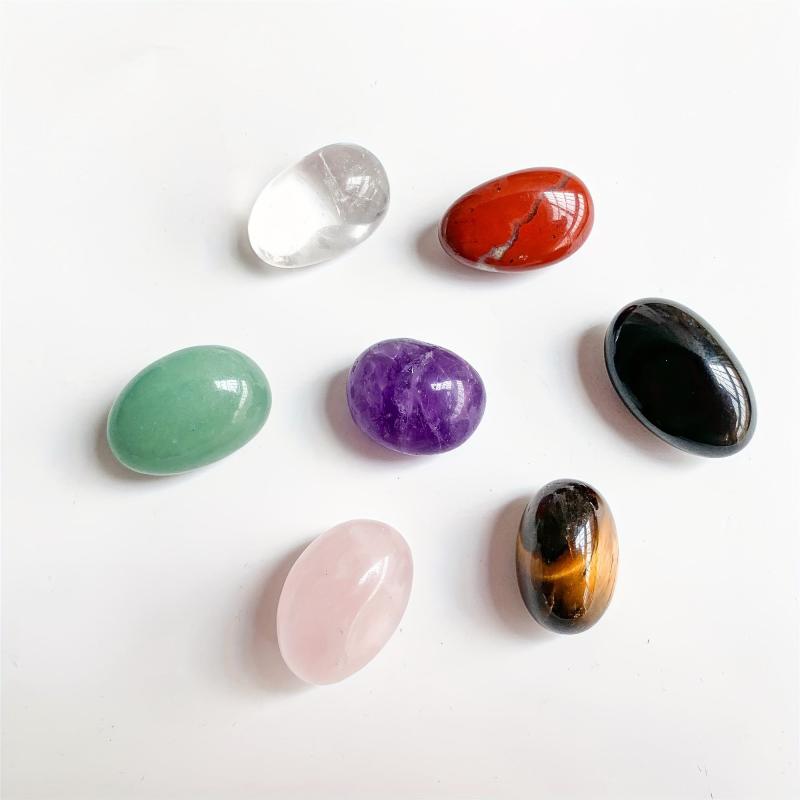 Chakra Rolling Stones & Clear Quartz Point Gemstones Set