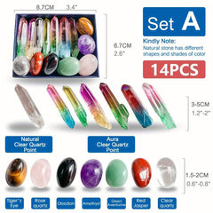 Chakra Rolling Stones & Clear Quartz Point Gemstones Set
