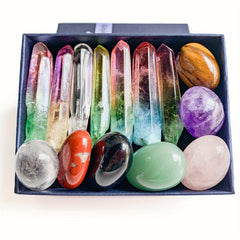 Chakra Rolling Stones & Clear Quartz Point Gemstones Set