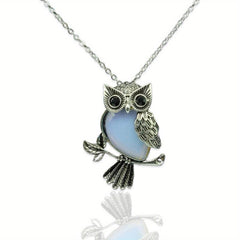 Owl Crystal Healing Pendant Necklace for Women