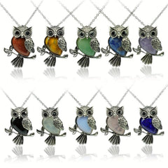 Owl Crystal Healing Pendant Necklace for Women