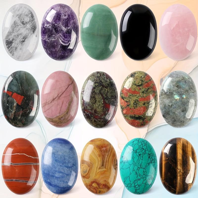 Natural Crystal Oval Palm Stones Anxiety Relief Pocket Massage Energy Stone