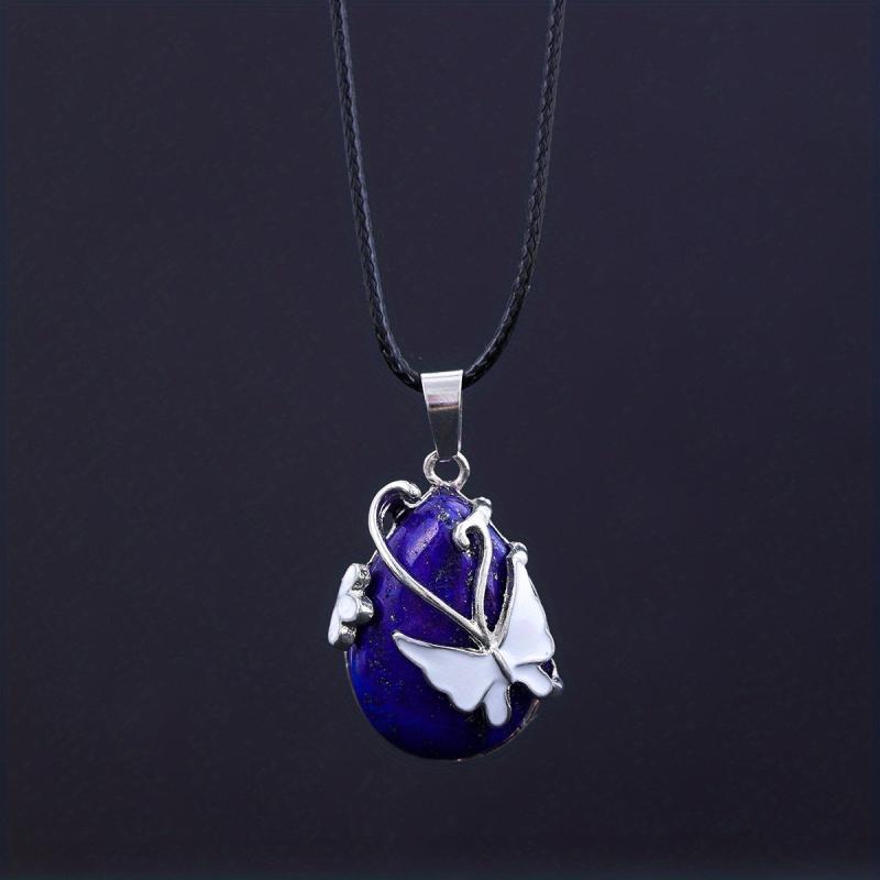 Butterfly Gemstone Necklace Rose Quartz Amethyst Opalite Healing Pendant