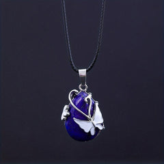 Butterfly Gemstone Necklace Rose Quartz Amethyst Opalite Healing Pendant