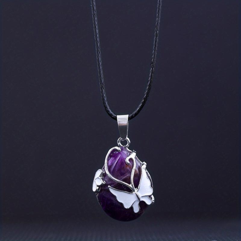 Butterfly Gemstone Necklace Rose Quartz Amethyst Opalite Healing Pendant