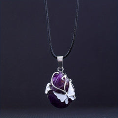 Butterfly Gemstone Necklace Rose Quartz Amethyst Opalite Healing Pendant